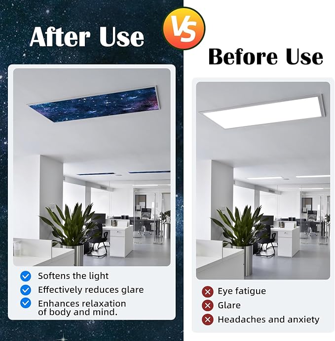 ANGSYLTH 8 Pcs Fluorescent Light Covers - 4 x 2 Feet Covers for Ceiling Lights, 8 x 10 Magnetic Light Filters for Classroom, Office, Hospitals