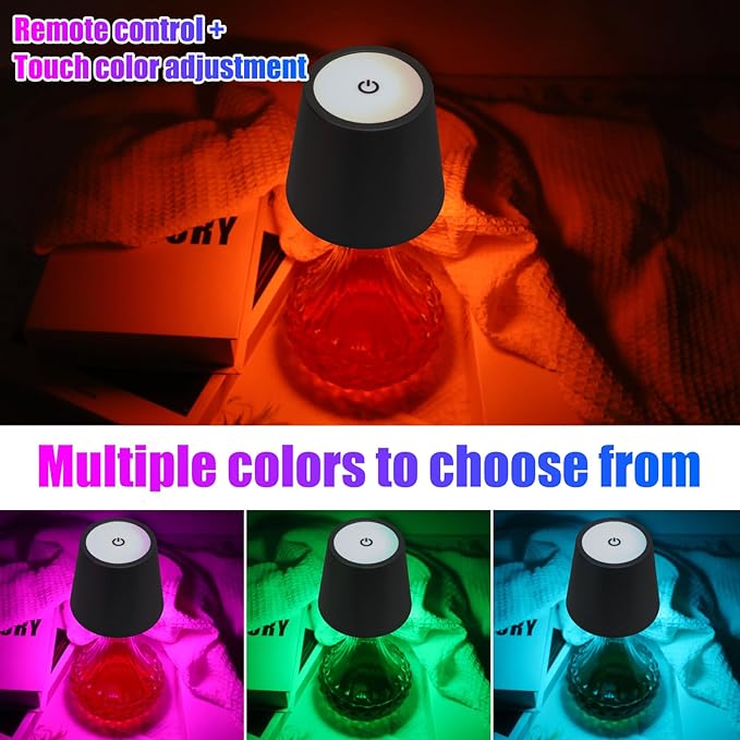 Wireless Bottle Lamp with Remote Control, Rechargeable RGB Wine Bottle with 3Modes Light Dimming, Waterproof Touch Lamp Head for Room, Bar, Restaurant and Party Decorations(Black RGB)
