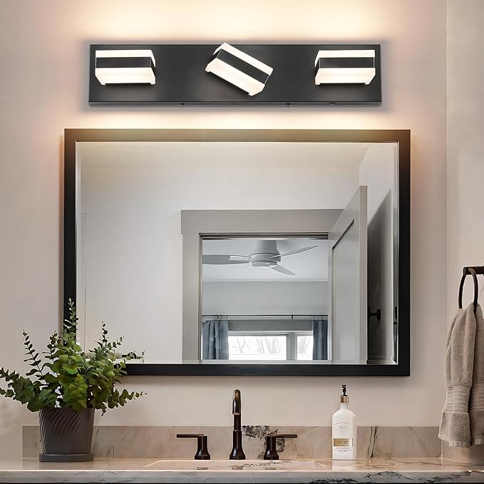 SOLFART Bathroom Light, 5 Color Temperature LED Bathroom Vanity Fixtures, Black 3 Lights Vanity Light Over Mirror Modern LED Light Adjustable Color 5CCT