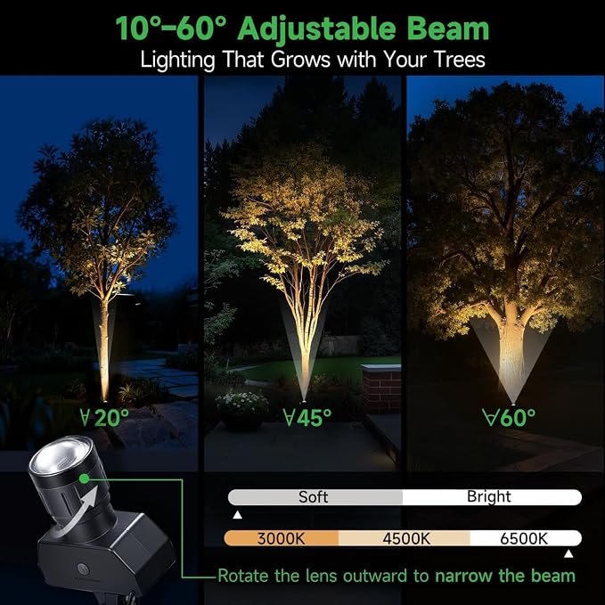 Solar Spot Lights Outdoor, Adjustable Beam Focus Uplights for Trees, Waterproof Separate Panel Bright Spotlight, LED Warm White & Daylight Selectable for House Exterior Flag 2 Pack