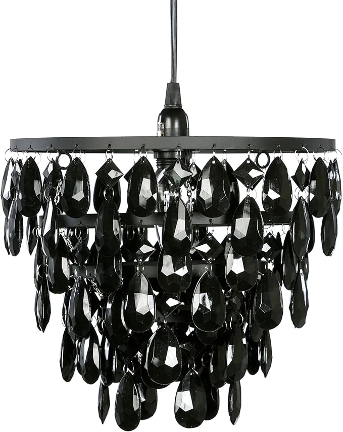 gypsy color The Original Brink House Plug-in 1 Light Black Dome Chandelier H10”xW11.5”, Black Metal Frame with 5 Tiers of Acrylic Crystals