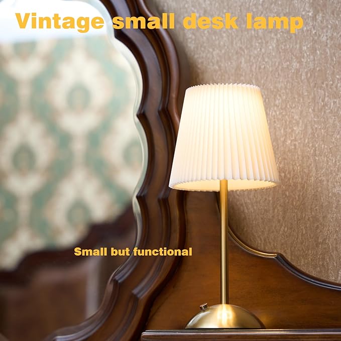 Cordless Rechargeable Table Lamp 3-Color Dimmable Touch Control, 3000mAh Battery Operated Portable Light Beige Fabric Shade for Bedroom, Living Room, Office, Nursery, Bathroom ( Antique Brass, Gift )