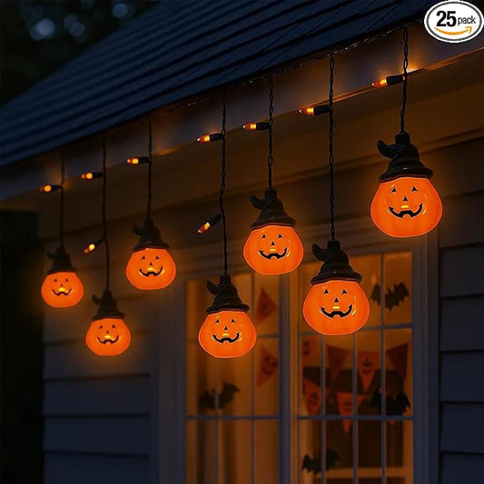 Halloween Curtain Lights,7FT Short Curtain Window Lights with 25 Light,Vintage LED Halloween Decorations Light for Indoor, Bedroom,Door,Stair,Yard, Fall Party
