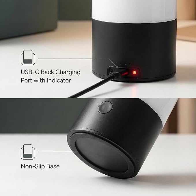 Small Table Lamp - Rechargeable, Portable, Up to 20-Hour Battery Life, 10 Brightness Levels, Auto-Off Timer, Waterproof, Warm Light for Bedside, Travel, Camping & Décor-Matte Black