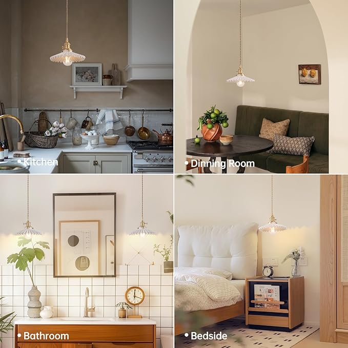 Shenmoyl Pendant Light with White Pleated Ceramic Lmapshade, Brass Vintage Pendant Light Adjustable Hanging Light for Kitchen Island Dining Room Hallway