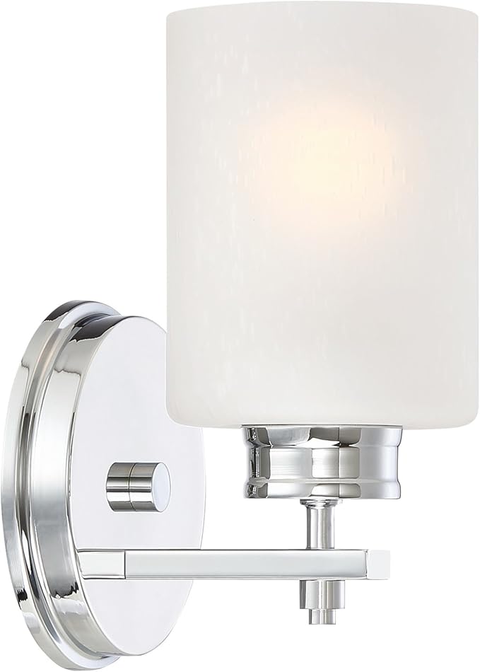 Kira Home Phoebe 8" Modern Wall Sconce with Frosted Seeded Glass Cylinder Shade, Industrial Wall Light with Cylinder Glass Shade, Chrome Finish