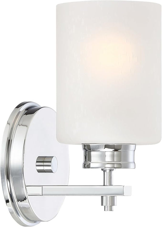 Kira Home Phoebe 8" Modern Wall Sconce with Frosted Seeded Glass Cylinder Shade, Industrial Wall Light with Cylinder Glass Shade, Chrome Finish