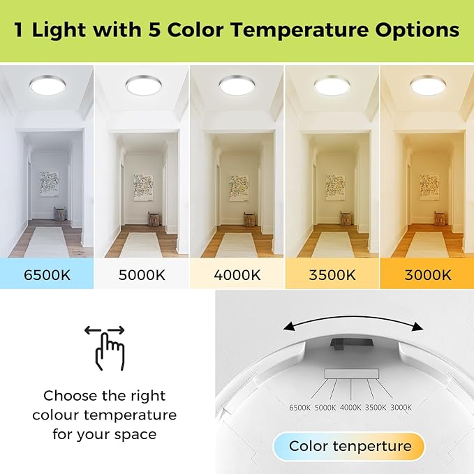 hepside LED Flush Mount Ceiling Light Fixture Brushed Nickel, 7Inch 15W, Dimmable&3000K-6500K Adjustable Low Profile Ceiling Lights, 1500LM Round Lamp for Bathroom, Bedroom, Closet, Kitchen, Hallway