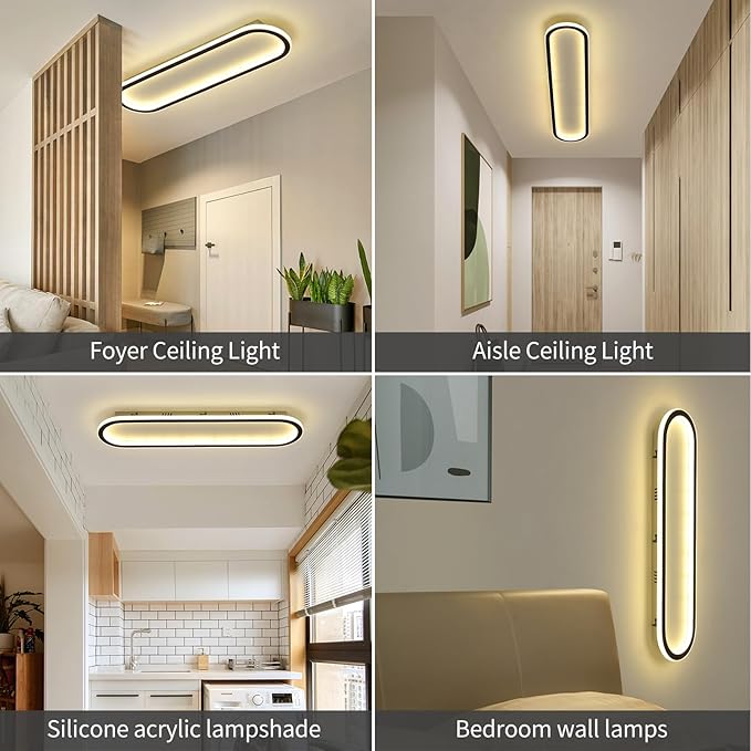 47”Flush Mount CeilingLight, Modern LED Hallway Light Fixture Dimmable CeilingLamp with Remote Control, Black Ceiling Lights for Bedroom/Balcony/Dressing Room, 3000k-6000k, 40-60W