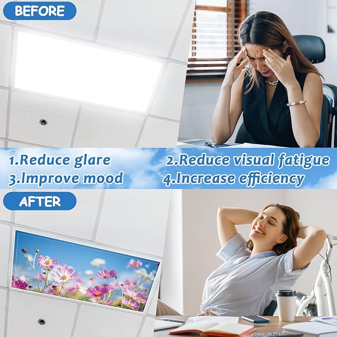 6 Pcs Fluorescent Light Covers with 60 Magnets Decorative for Classroom Ceiling Lights 4 x 2 Feet Magnetic Light Cover Filter Easy Install for Office Hospital Home Ceiling Supplies (Flower Bush)