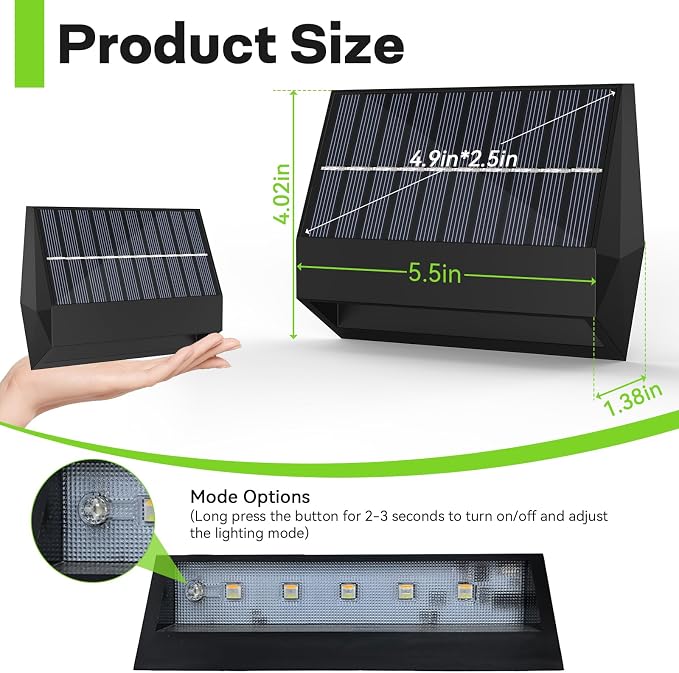 ZCXLIGHT Solar Fence Lights Outdoor with Remote, 12Modes &4PACK Solar Wall Lights, Ultra Bright & IP65 Waterproof Security Lamp for Garden, Deck, Patio, Yard, Pathway, Stairs Decoration