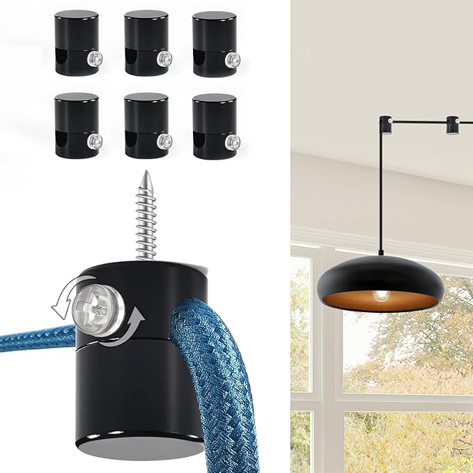 6 Pack Upgrade Ceiling Hooks for Hanging Lights, Black Swag Hooks for Ceiling Light, Aluminum Swag Hook Super Load, Modern Hook for Hanging Light Fixture,Pendant Lights Cord-Easy to Use