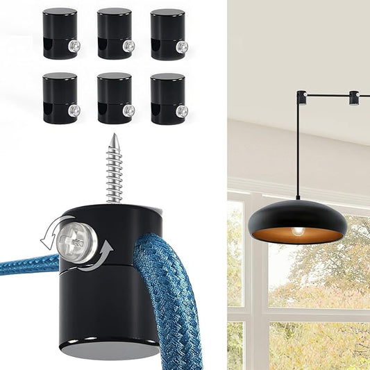 6 Pack Upgrade Ceiling Hooks for Hanging Lights, Black Swag Hooks for Ceiling Light, Aluminum Swag Hook Super Load, Modern Hook for Hanging Light Fixture,Pendant Lights Cord-Easy to Use