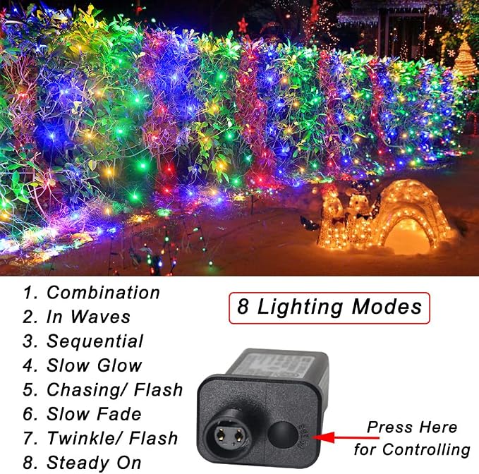 21ft x 5ft 360 LED Colorful Christmas Net Lights, 8 Modes Connectable Outdoor String Lights for Yard, Garden, Party Decor