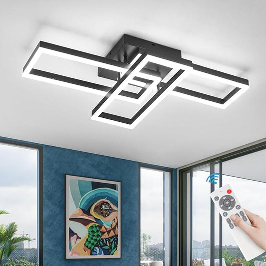 EIDISUNY Modern Led Ceiling Light Fixtures, Black Flush Mount 3-Square Ceiling Light with Remote Control&APP, Dimmable, 40W Acrylic for Bedroom, Kitchen, Dining Room
