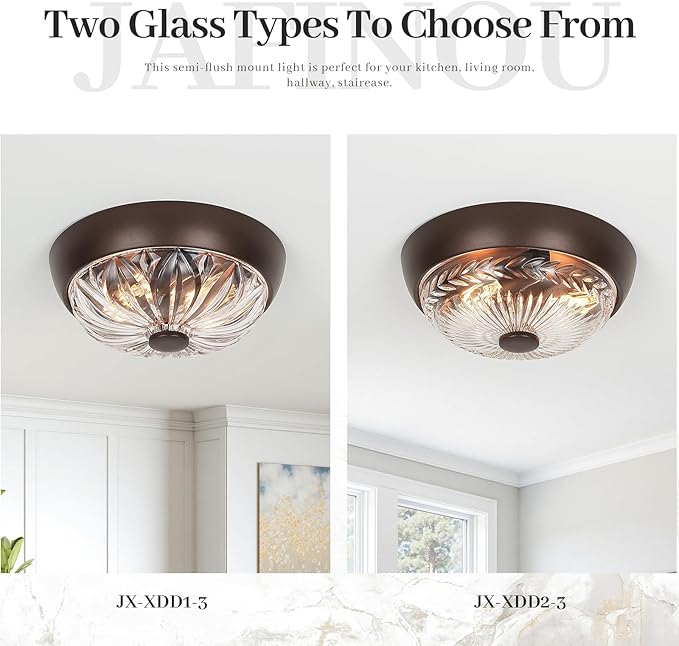 ORB Semi Flush Mount Ceiling Light, 2-Light Oil Rubbed Bronze Close to Ceiling Light Fixture, Aluminum Glass Indoor Outdoor Ceiling Lamp for Bedroom Kitchen Hallway Foyer