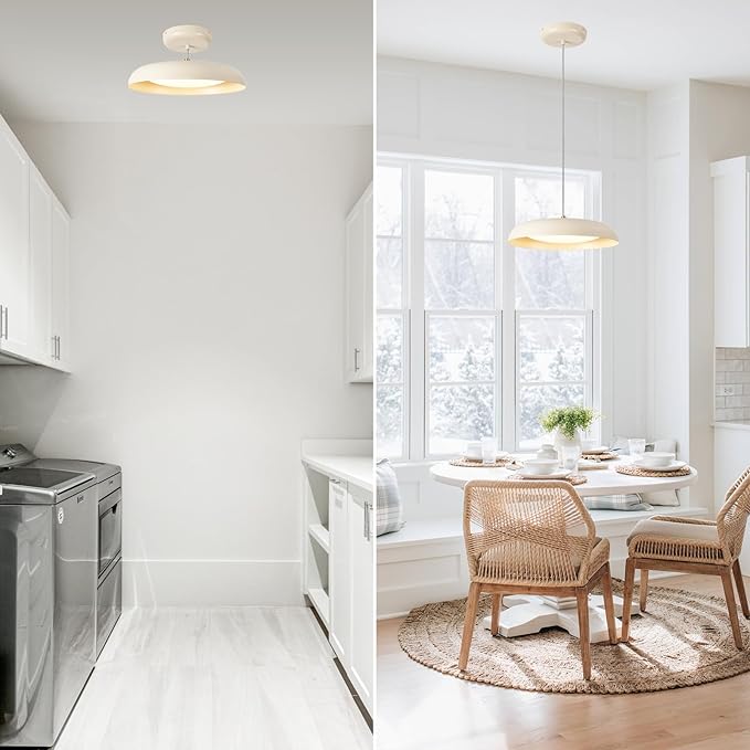 BISAMIYA Modern Kitchen Island Pendant Light - 15.7” Dimmable LED Ceiling Light with Brass Accents, 2000 Lumens Warm White for Dining Room & Living Room