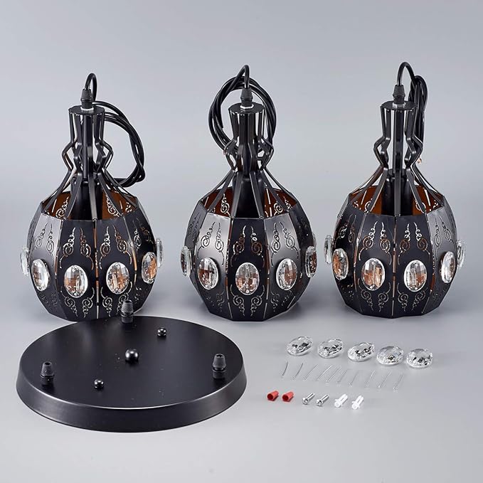 YLONG-ZS 3-Light Industrial Pendant Lighting Vintage Hanging Ceiling Light Fixtures,Farmhouse Rustic Lantern Pendant Light Hanging Lamps for Dining Room,Living Room, Hotel