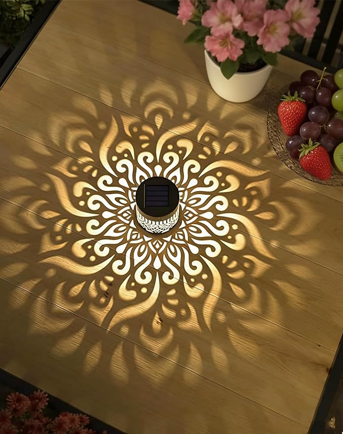 Decorative Solar Mandala Lights, 2027 New Solar Mandala Lights Outdoor, Waterproof Metal Solar Fence Lights, Warm White LED Shadow Projector, Solar Powered Garden Decor for Patio, Porch, Wall (4set)