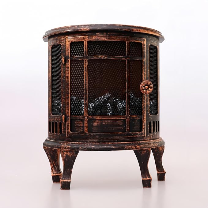 Simulated LED Fireplace Lantern USB & Battery Powered Flameless Light with Emulation Flame Table Decorative Lamp Copper Fireplace Ornament for Cozy Home Decor Free Standing Electric Log Burner