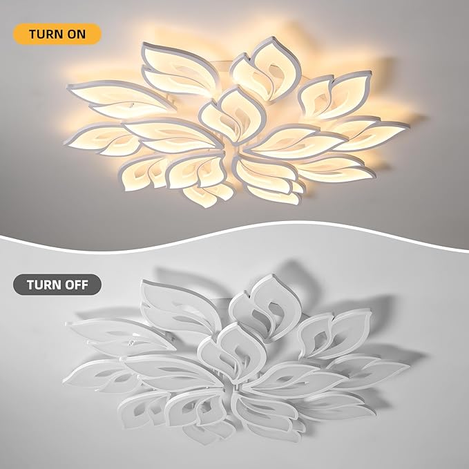 JAYMP 39.4" Flower Shaped Ceiling Light Dimmable Modern Ceiling Lamp Remote Control LED Lighting Fixture for Living Room Kitchen Dining Room (White/15 Petals)