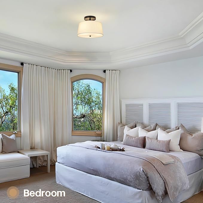 12.6" Semi Flush Mount Ceiling Light Fixtures,3-Light Drum Light,Modern Close to Ceiling Light with White Shade,Light Fixtures Ceiling Mount for Bedroom,Dinning Room,Nursery, Kitchen