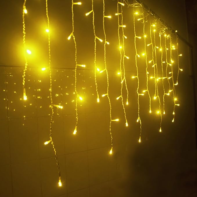 LED Icicle Christmas Lights, 13FT 96 LEDs Fairy String Lights Extendable Curtain 8 Modes Dangling Twinkle Novelty Hanging Lights for Ceiling Party Window Decorations, Warm White 4M