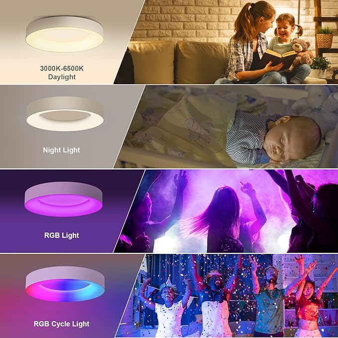 LEZOE 36W 16 Inch RGB Flush Mount LED Ceiling Light Dimmable with Remote Control, 3600lm Color Changing Ceiling Light Fixture, 3000K-6500K Ceiling Lamp for Bedroom Kitchen Hallway Party Living Room