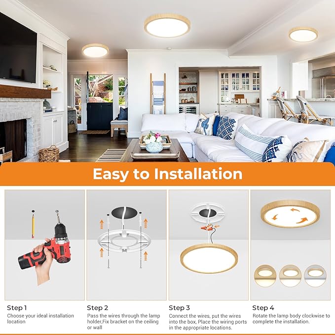 slochi 12Inch Flush Mount Ceiling Light Fixtures -3000K-4000K-6500K Flat Led Lights for Room Ceiling,Ultra Thin Round White Ceiling Lights for Living Room,Bedroom,Kitchen,Bathroom