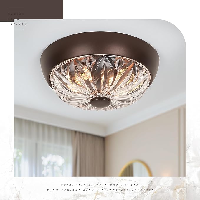 ORB Semi Flush Mount Ceiling Light, 2-Light Oil Rubbed Bronze Close to Ceiling Light Fixture, Aluminum Glass Indoor Outdoor Ceiling Lamp for Bedroom Kitchen Hallway Foyer