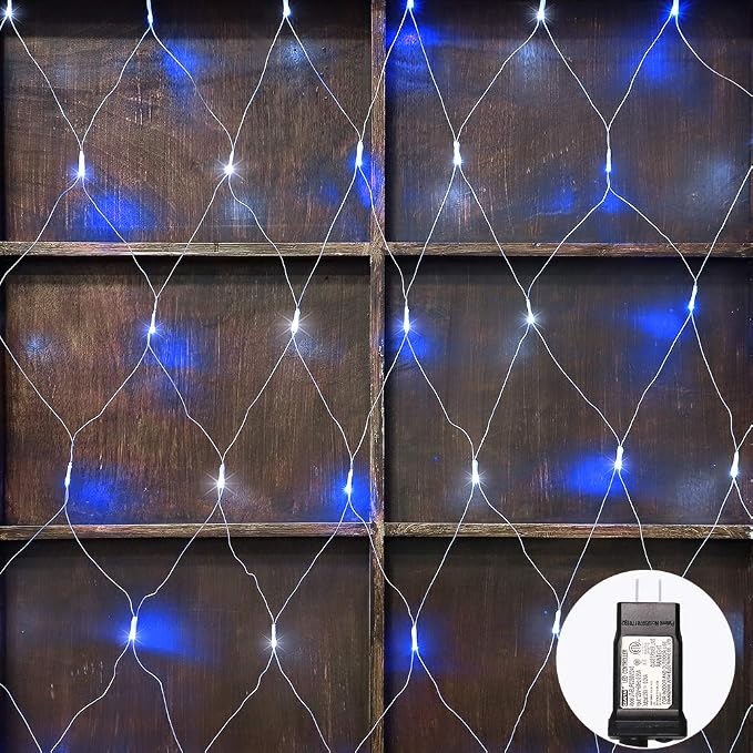 woohaha Outdoor Christmas Net Lights, 9.8FTx6.6FT 192 LED Plug-in Mesh Lights with 8 Lighting Modes, Connectable Light for Bush Christmas Garden Tree Holiday Wedding Party Decor, White+Blue
