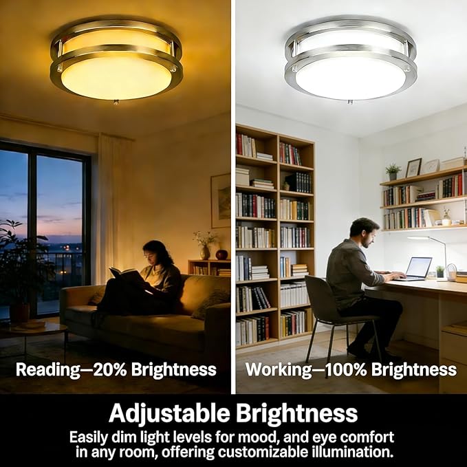 Drosbey 50W Dimmable LED Ceiling Light Fixture, Flush Mount Light Fixture for Kitchen, Bathroom, Bedroom, Garage, 4500 Lumens, 500W Equivalent, 13.2in, Daylight 5000K, Brushed Nickel