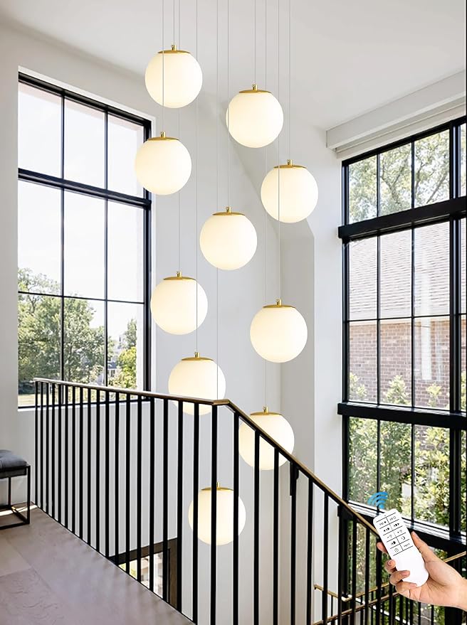 ykolupty 10-Light Gold Chandelier with White Globe Glass Dimmable Ceiling Light Glass Pendant Light for Kitchen Island, Dining Room, Living Room, Entry Hallway, LED Bulbs Included