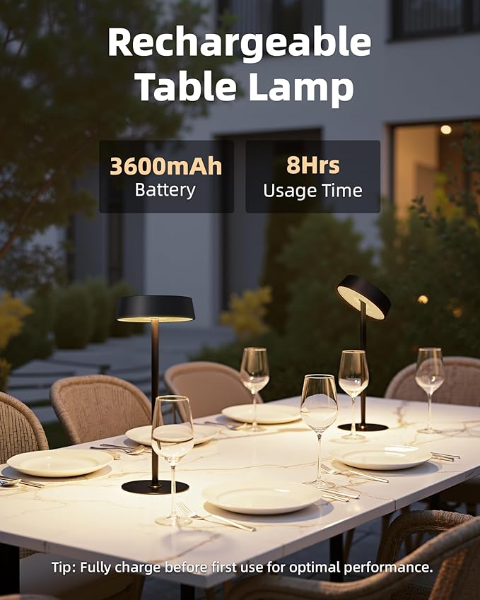 Cordless Lamp, Rechargeable Table Lamp, Battery Operated, RGB Dimmable Touch Control, 3 Color Temperatures, LED Memory Function, Portable Outdoor Waterproof Desk Lamp, Restaurant Dining Patio Kitchen