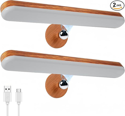 Benreom 2 Pack Vanity Lights for Mirror with 4000mAh Rechargeable Battery, Touch Control Dimmable Makeup Light with 3 Color Modes, Magnetic 360° Adjustable LED Bathroom Mirror Light, Light Wood