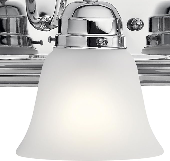 Kichler 24" 3-Light Vanity Bath Light in Chrome, Modern Bathroom Light with Clear Satin Etched Glass, (24" W x 8" H), 5337CHS