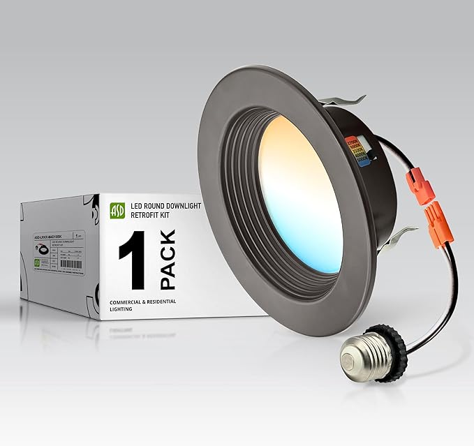 ASD Bronze 4 Inch Retrofit LED Recessed Light - 10W 2700K-5000K 849LM Retrofit LED Recessed Lighting 4 Inch, Dimmable Bronze Recessed Lights, Wet Rated Baffle Trim Can Lights, ETL, Energy Star