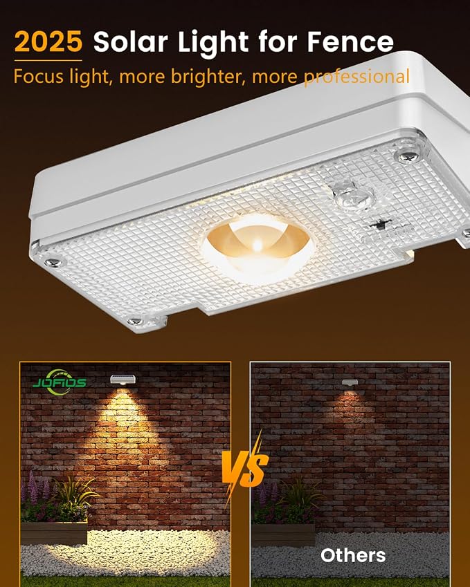 JOFIOS Solar Fence Lights Outdoor, 12 Pack, 50LM Ultra Bright, 10 Colors & 12 Lighting Modes Solar Deck Lights, IP65 Waterproof, Dusk-to-Dawn Solar Powered Fence Light for Patio, Railing (White)