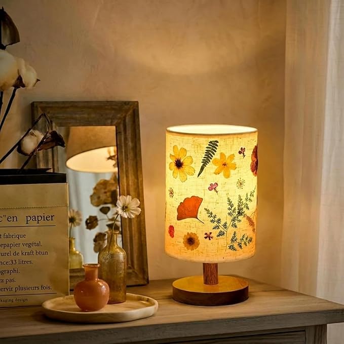 Hortsun Pressed Flower Lamp Vintage Table Small Lamp Cottagecore Decor Boho Night Light Decorative Rustic Night Light for Bedroom, Living Room or Office, Valentine Gift for Women(Modern Style)