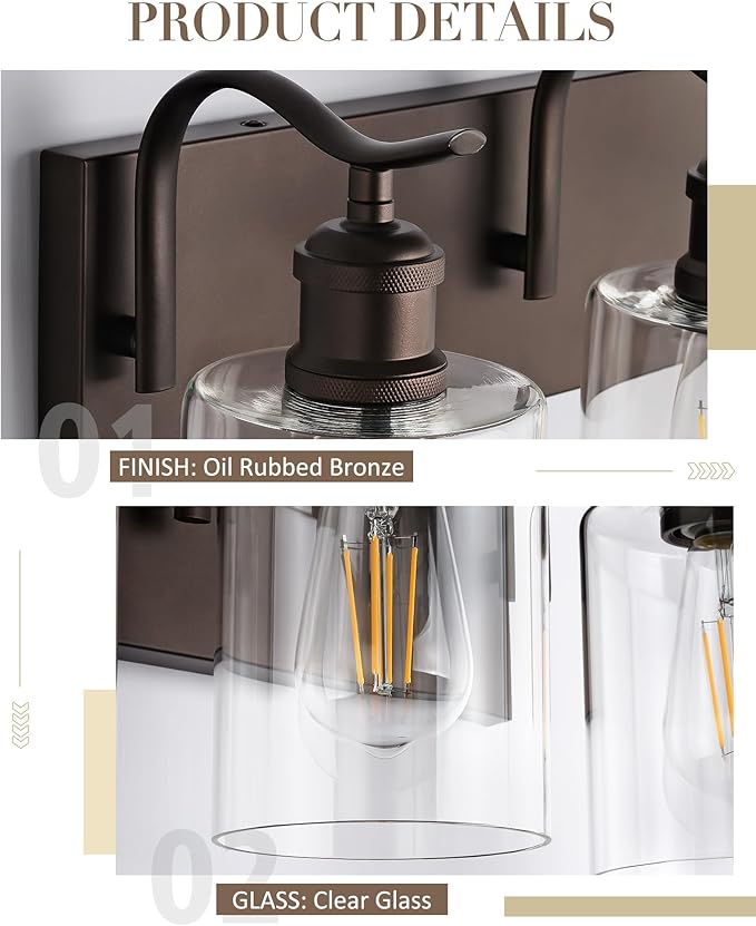 Bathroom Vanity Light Fixtures 6-Light Clear Glass Modern Wall Mounted Over Mirror Oil Rubbed Bronze - VL01ORB-6
