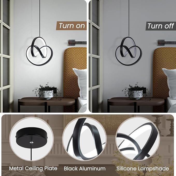 Modern LED Pendant Light Fixtures 4000K Pendant Lights Kitchen Island Lighting Adjustable Height Black Hanging Lamp for Dining Room Bedroom Living Room,2 Packs
