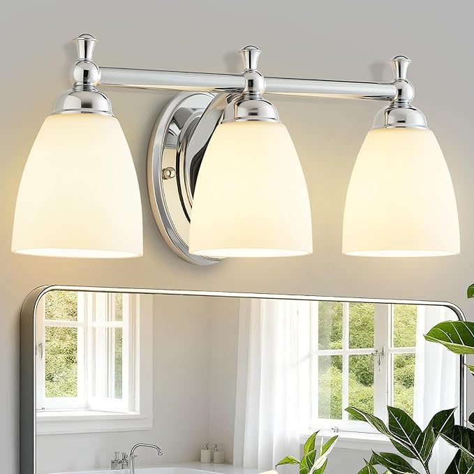 EJIAXIN Bathroom Light Fixtures, 3 Light Bathroom Lighting Fixtures Over Mirror Wall Mounted Lighting Chrome Vanity Light for Living Room Cabinet