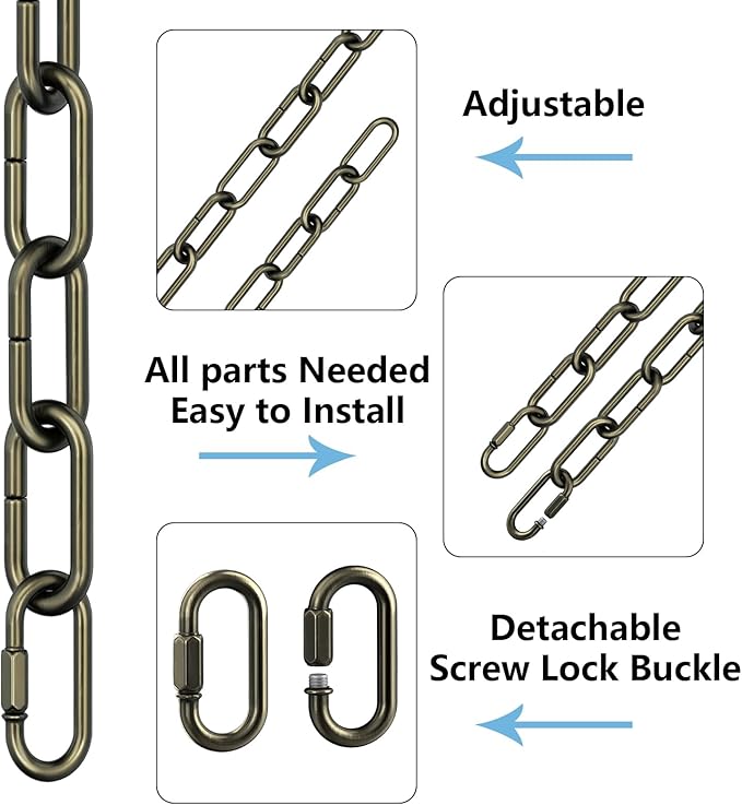 garini 6 Feet Industrial Bronze Light Fixture Chain, Adjustable Metal Pendant Chandelier Chain Extension with Detachable Link, Maximum Load is 66 Pounds, 2 Pack