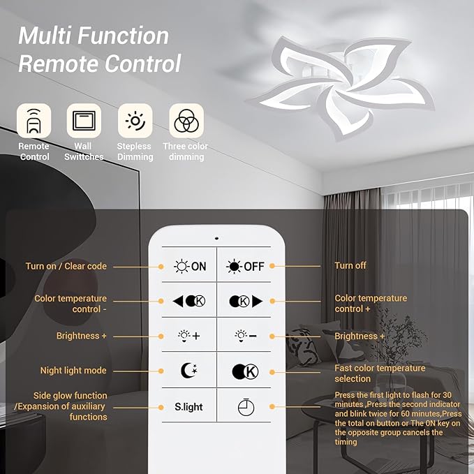 Dimmable 5-Petals Flower Ceiling Light, 3000K-6500K Changeable with APP/Remote Control, Modern LED Flush Mount Ceiling Lights Fixture for Living Room Bedroom Dining Room Kitchen