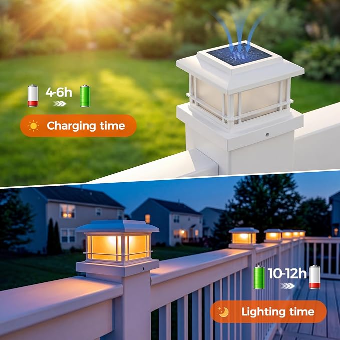 JOFIOS Flickering Flame Solar Post Cap Lights Outdoor, White Post Lights with 3 Color Temperature, Fits 3.5" 4" 4.5" 5" Wood/Vinyl Posts, IP64 Waterproof Fence Deck Lights for Garden Patio Yard 16Pack