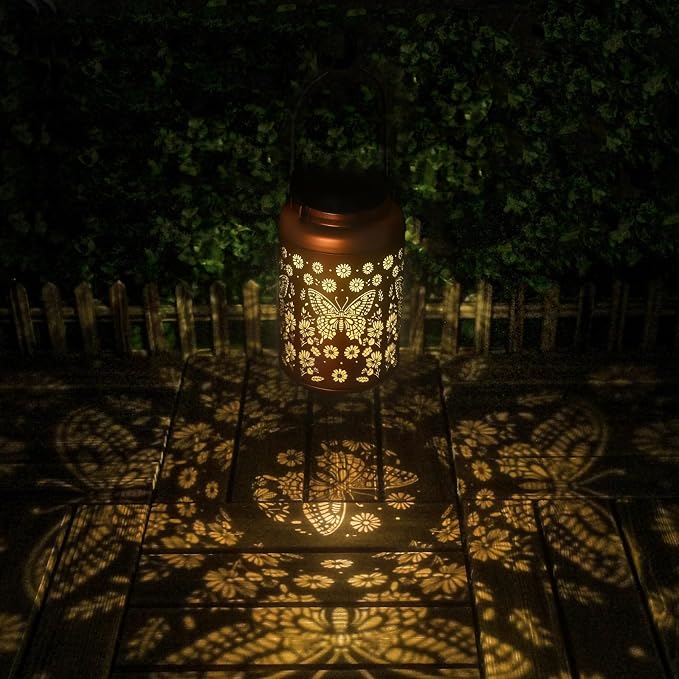 Birthday Gifts for Women Men - 2 Pack Butterfly Solar Lanterns Outdoor Waterproof, Mothers Day Gifts for Mom Grandma, Butterflies Solar Lights Garden Decor, Outdoor Decor for Patio, Yard