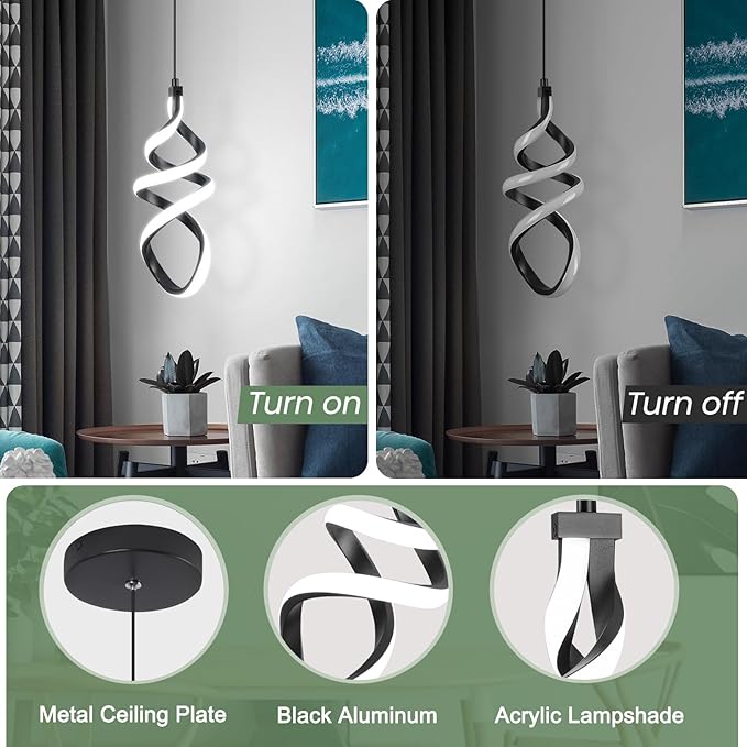 EIDISUNY 3 Packs Pendant Light, 15W Spiral Led Pendant Light, 4500K Modern Pendant Lights Kitchen Island, Adjustable Height Pendant Light for Dining Room Bedroom Kitchen Island Cafe