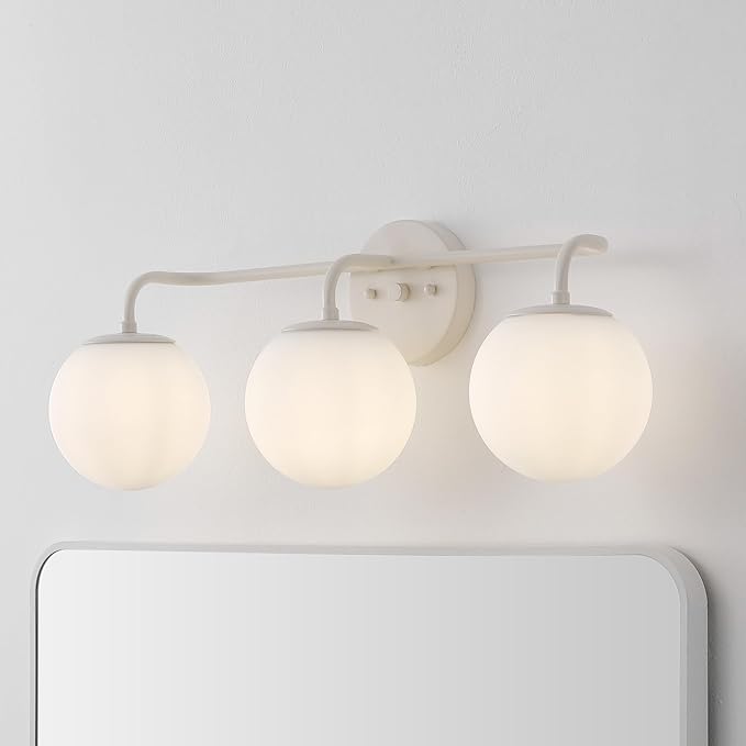JONATHAN Y 25" Almond Modern Globe Wall Sconce Vanity Light for Bathroom, White Frosted Glass Shade, Midcentury Parisian Bistro Wall Lamp, LED Bulb Included (JYL3536C)
