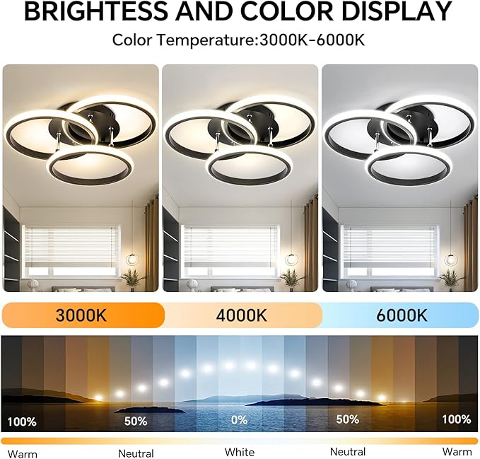 15.74in Dimmable LED Modern Flush Mount Ceiling Light Fixture with Remote Control, 3000K-6500K 3-Color Dimming Circle Modern Chandelier, Close to Ceiling Bedroom Kitchen Hallway Cloakroom Lamp
