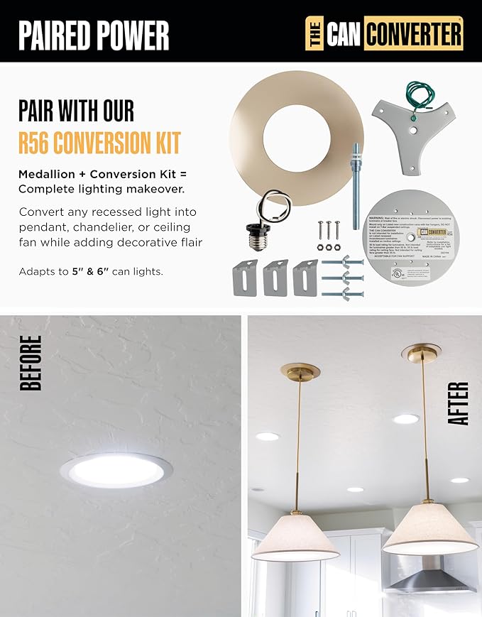The Can Converter Ceiling Medallion for Recessed Can Light – Home Improvement Decorative Steel Flat Goof Ring & Cover Plate for 5" & 6" Cans, Small Ceiling Medallion for Chandeliers, Polished Nickel